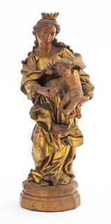 Baroque Manner Madonna And Christ Wood Sculpture