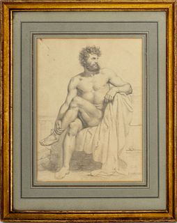 G. M. Signed Pencil Study of a Seated Male Nude