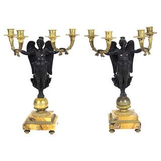 French Empire Style Parcel Gilt Bronze Candelabras