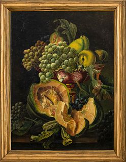 19th C. Still Life with Fruit Oil on Canvas