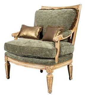 Louis XVI Revival Carved Upholstered Armchair