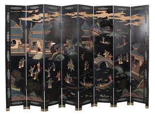 Chinese Coromandel Lacquer Eight Panel Screen