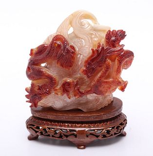 Chinese Agate Carving Dragon in Landscape