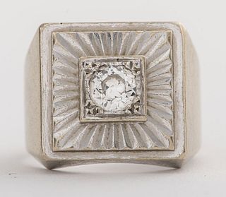 Art Deco 18K Gold Diamond Square Starburst Ring
