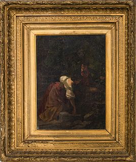 Continental Romanticist 'Couple At a Well' Oil