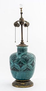 Antique Persian Ceramic Jar Table Lamp