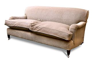 A modern square back sofa by George Smith, with loose seat cushions, on tapering square section feet