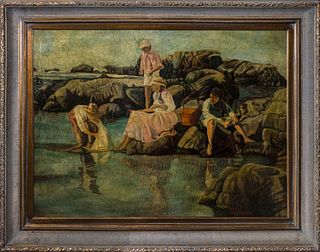 Schulman Signed 'Beach Scene' Oil Painting