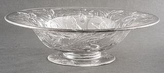 Floral Cut Crystal Glass Footed Bowl