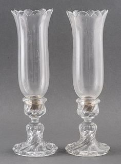 Baccarat French Glass Hurricane Lamps
