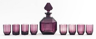 Art Deco Purple Glass Decanter Set, 9