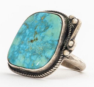 Russ Rockbridge "RR" Navajo Silver Turquoise Ring