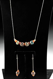 Roman Carnelian / Glass Beads Necklace + Earrings