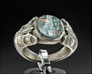 19th C. Silver Ring w/ Roman Jasper Intaglio of Diana