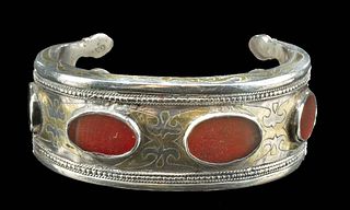19th C. Turkoman Gilt Silver & Carnelian Bracelet