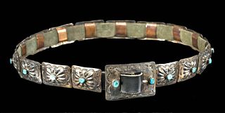 20th C. Navajo Silver & Turquoise Concha Belt