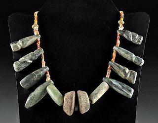 Tairona Jade & Shell Bead Necklace w/ Stone Pendants