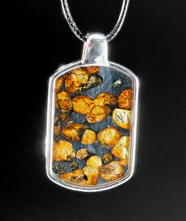 Silver Pendant w/ Russian Seymchan Pallasite Meteorite