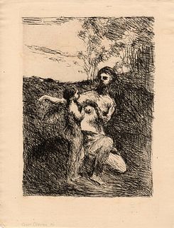 Corot 'Vénus coupe les ailes à l’Amour' Le Garrec, Sagot, etching, limited, 1920