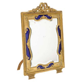 Exquisite Quality French Ormolu and Blue Guilloche Enamel Mirror Frame