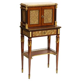 French Ormolu Mounted Mahogany Bonheur Du Jour, Attributed to Henry Dasson