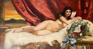 Adolf Pirsch (1858 - 1929 Austrian) Monumental Oil on Canvas of A Reclining Nude
1895