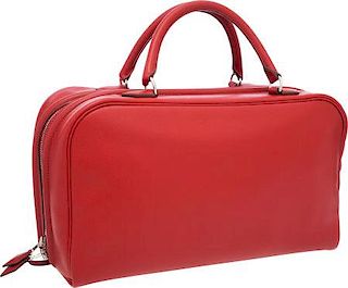 Hermes 36cm Rouge Vif Epsom Leather Sac Envi Bag with Palladium Hardware Very Good Condition 14" Width x 8" Height x 6" Depth