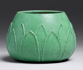 Grueby Pottery Matte Green Leaves Vase c1905