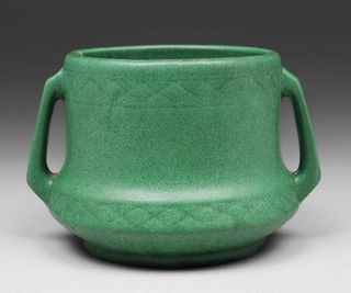 Small Weller Pottery Two-Handled Matte Green Jardiniere c1910