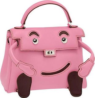 Hermes Limited Edition 5P Bubblegum Pink Swift Leather Quelle Idole Kelly Doll Bag with Palladium Hardware Pristine Condition 6" Width x 5" Height x 3