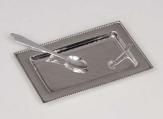 August Tiesselinck Hammered Sterling Silver Tray & Two Spoons 1921