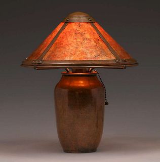 Dirk van Erp Hammered Copper & Mica Lamp c1915-1925