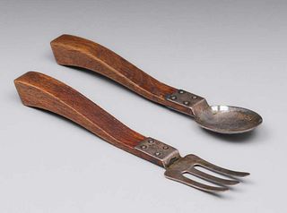 Charles Rohlfs Oak Salad Fork & Spoon 1904