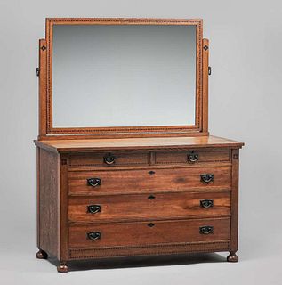 John Bradstreet - St Paul, MN Inlaid Five-Drawer Dresser with Mirror c1910