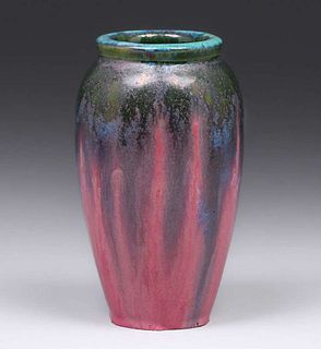 Fulper Pottery Green & Pink Glazed Vase c1910s
