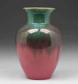 Large Fulper Pottery Famile Rose & Green Flambe Vase c1910s