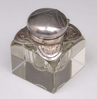 WMF Silver-Plated & Square Crystal Inkwell c1905
