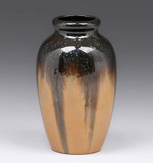Fulper Pottery Mirror Black Flambe Vase c1910s