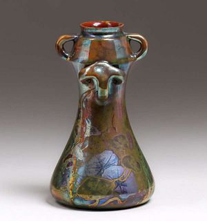 Clement Massier - French Two-Handled Iridescent Vase c1900s