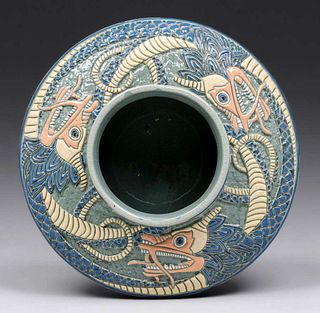 Roseville Della Robbia Carved Dragon Bowl c1906-1907