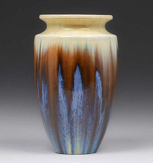 Fulper Pottery Blue Brown & Ivory Flambe Vase c1910s