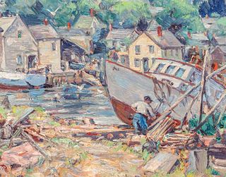 Ivan F. Summers WPA era Painting Gloucester Harbor c1930s