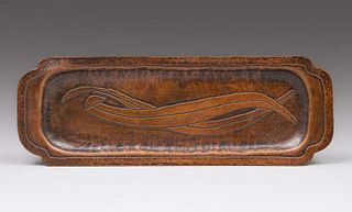 California Arts & Crafts Hammered Copper Eucalyptus Pen Tray c1910s