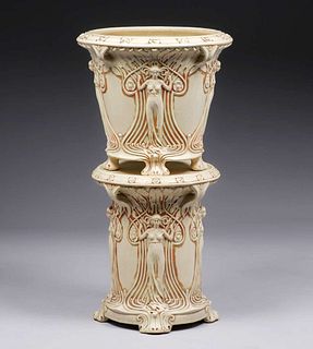 Weller Pottery Ivory Jardiniere & Pedestal c1910s