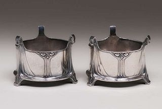 Pair WMF Art Nouveau Silver-Plated Vases c1905