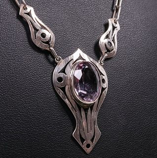 Chicago A&C Faceted Amethyst Sterling Silver Cutout Necklace c1910