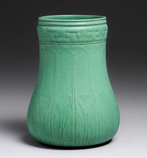 Teco Pottery #154 Matte Green Prairie School Tulip Vase c1910