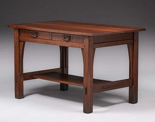 Gustav Stickley Two-Drawer Library Table c1912-1915