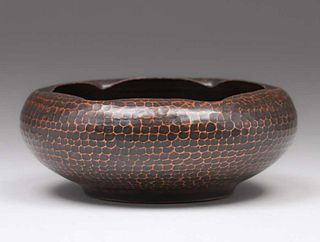 Roycroft Hammered Copper Curled Rim Bowl c1920s