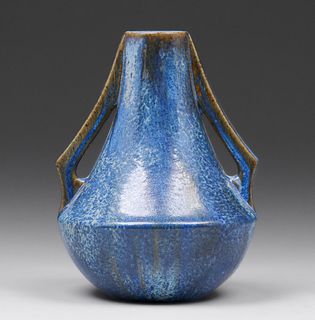 Fulper Pottery Blue Crystalline Two-Handled Vase c1910s